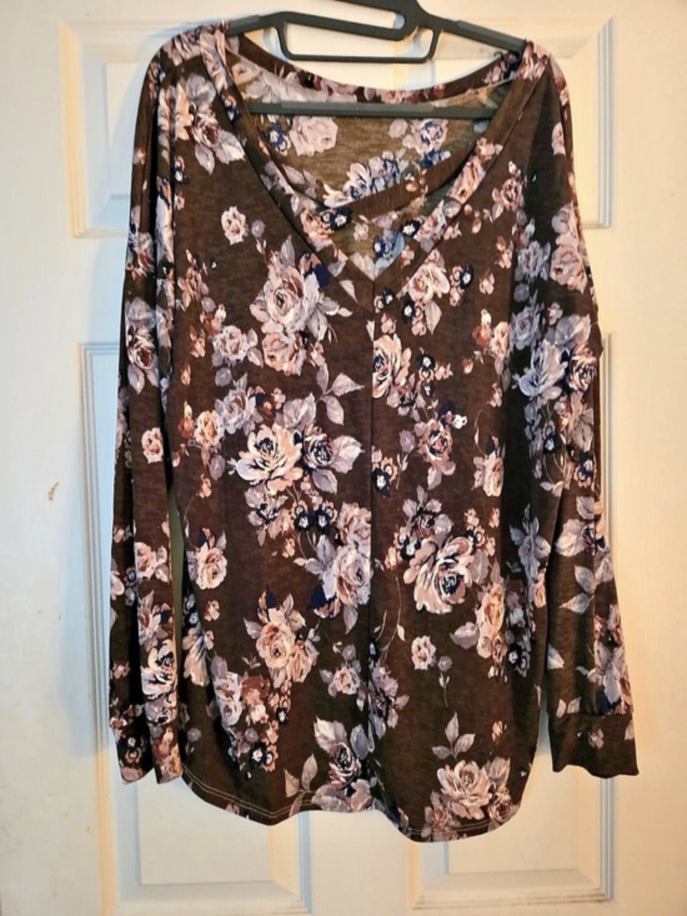 Sew Love Floral Long Sleeve Tunic in Brown & Pink Size XL